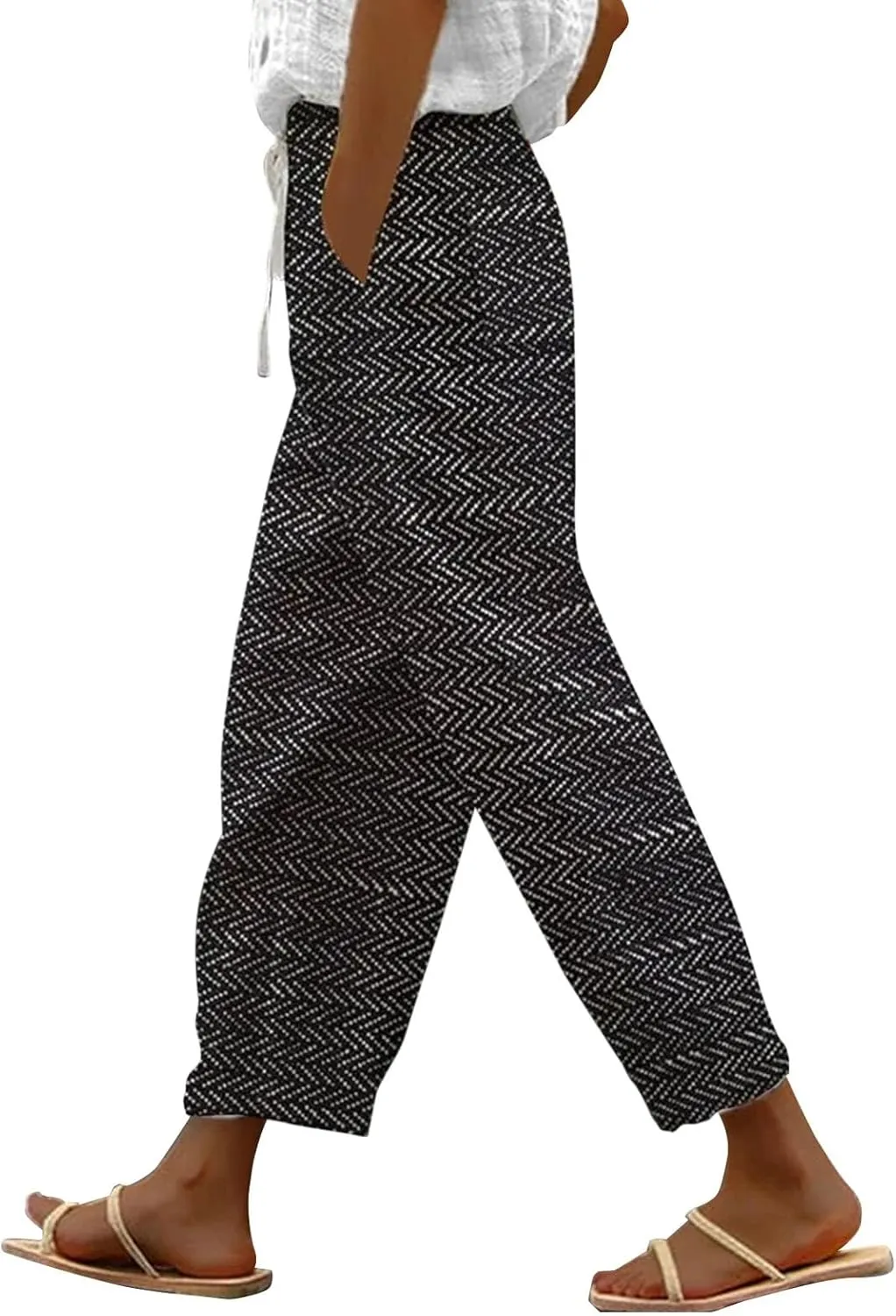 Wide Leg Capri Beach Palazzo Pants Summer Pants for Women,Casual Pants Trendy Pants Baggy Elastic Waist Comfy Trousers