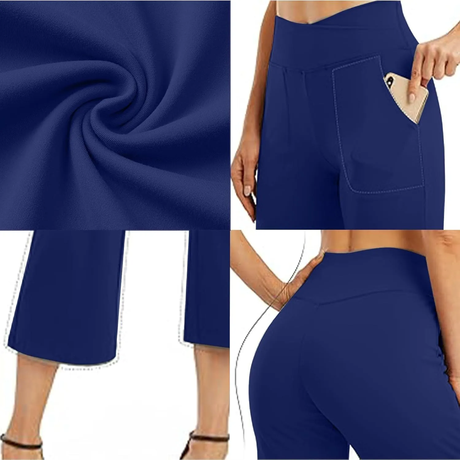 Wide Leg Capri Pants for Women Stretch High Waist Yoga Dress Capris Summer Loose Crossover Work Pants with Pockets