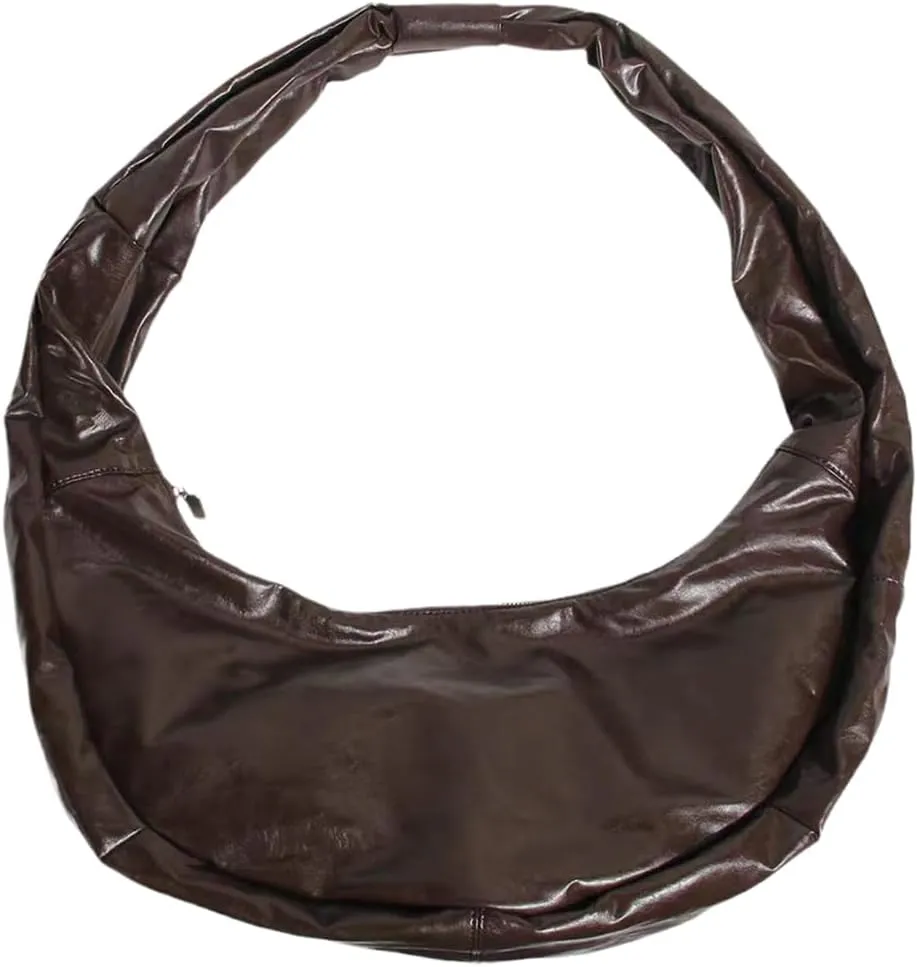 Women Crescent Shoulder Bag Large Capacity Simple Sling Handbag Solid Color Retro Satchel Bag Female Commute Bag