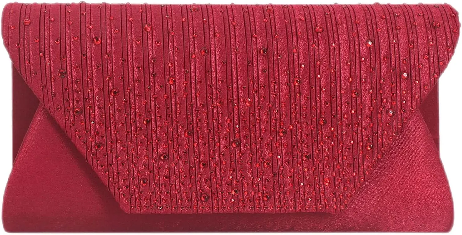 Women Evening Bags with Rhinestones Flap Clutch Purse with Detachable Chain Handbag for Wedding Party Prom
