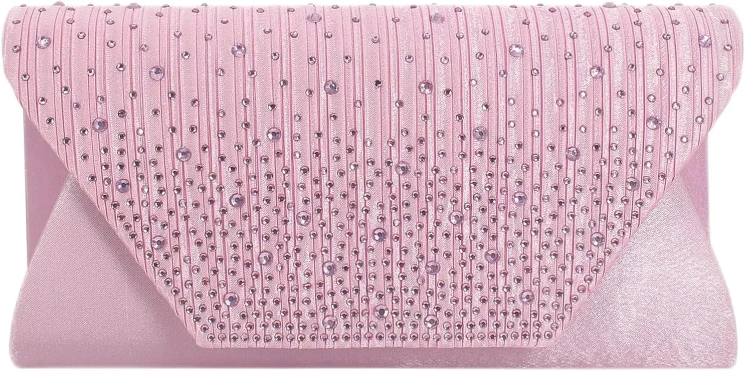 Women Evening Bags with Rhinestones Flap Clutch Purse with Detachable Chain Handbag for Wedding Party Prom