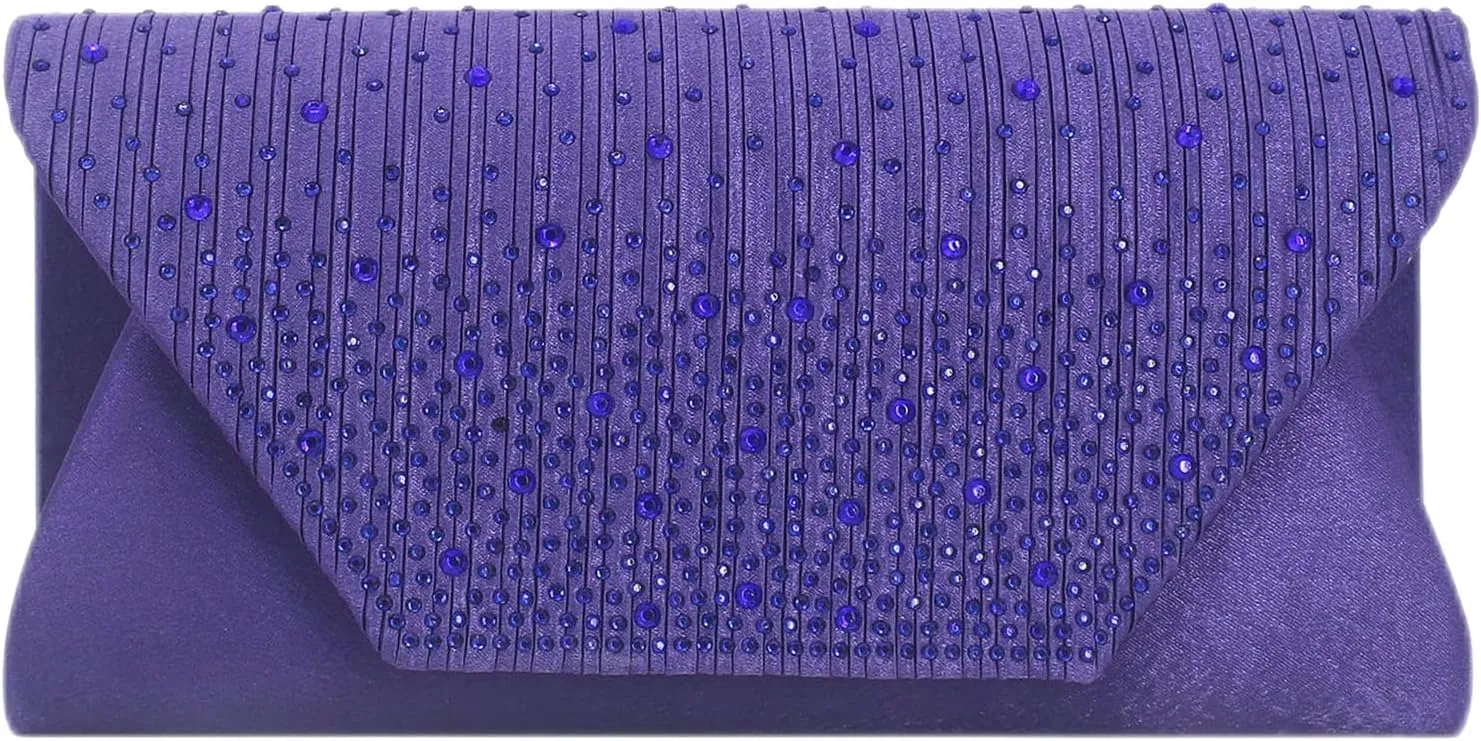 Women Evening Bags with Rhinestones Flap Clutch Purse with Detachable Chain Handbag for Wedding Party Prom