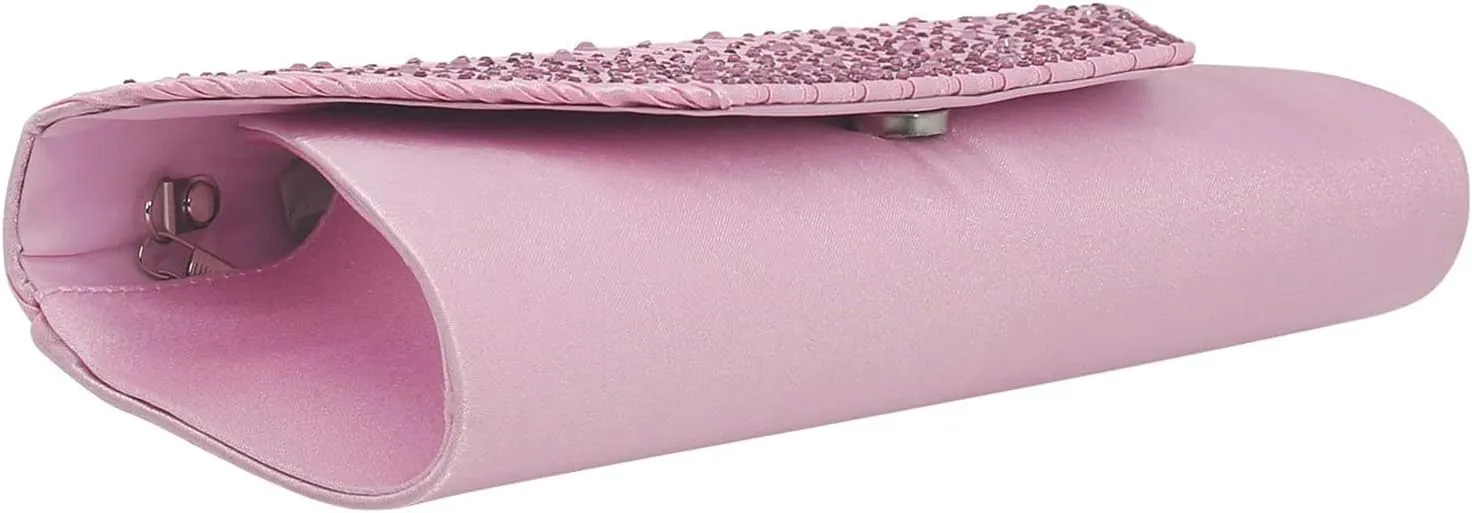 Women Evening Bags with Rhinestones Flap Clutch Purse with Detachable Chain Handbag for Wedding Party Prom