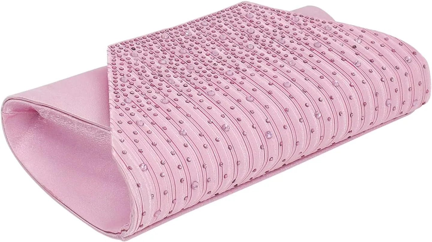Women Evening Bags with Rhinestones Flap Clutch Purse with Detachable Chain Handbag for Wedding Party Prom