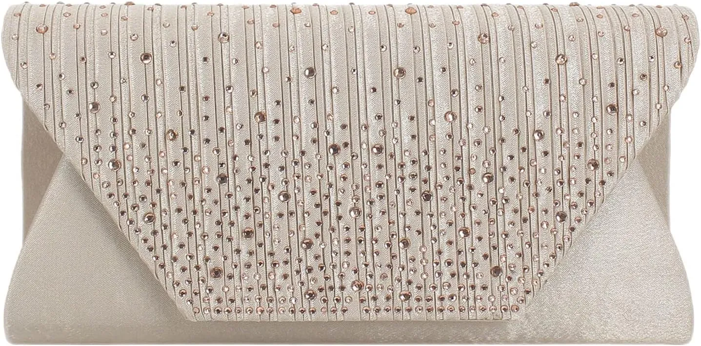 Women Evening Bags with Rhinestones Flap Clutch Purse with Detachable Chain Handbag for Wedding Party Prom