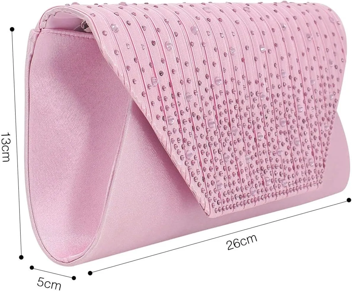 Women Evening Bags with Rhinestones Flap Clutch Purse with Detachable Chain Handbag for Wedding Party Prom