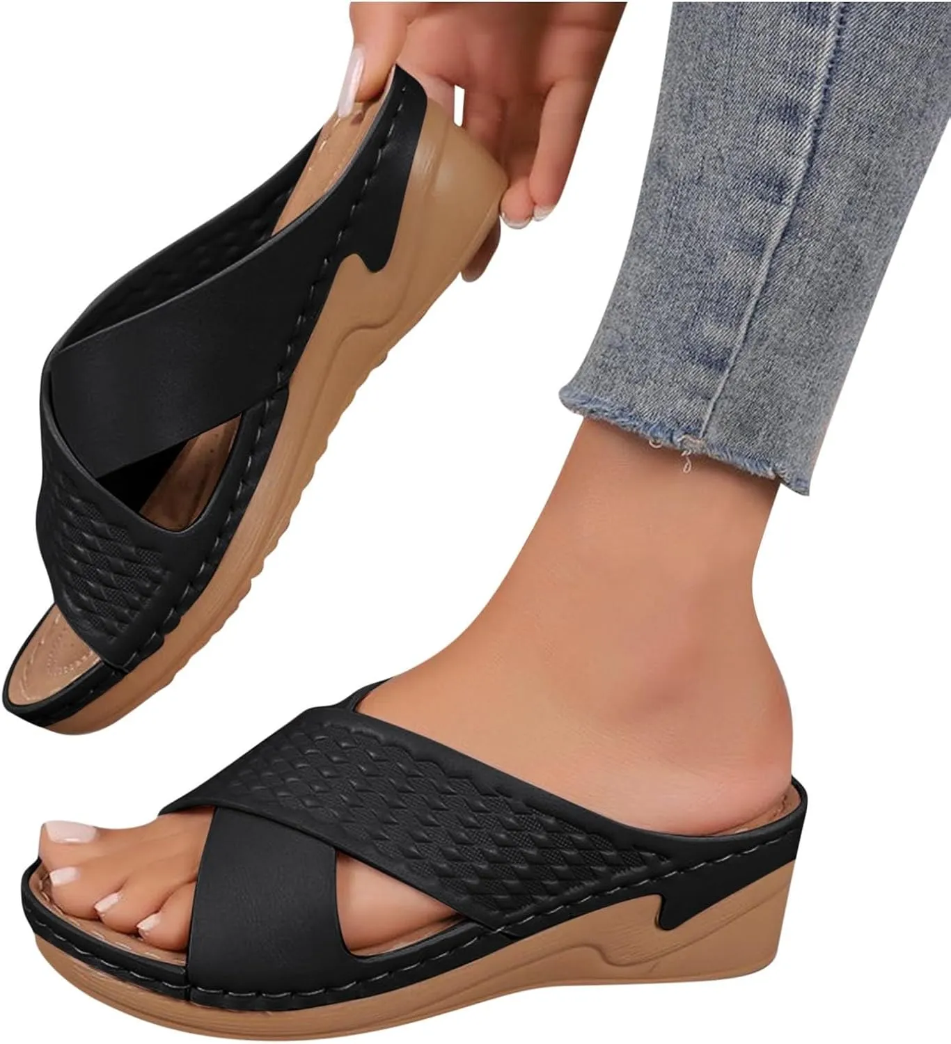Women Orthopedic Slide Sandals Criss Cross Band Arch Support Slip On Sandal Summer Beach Casual Comfort Walking Slides