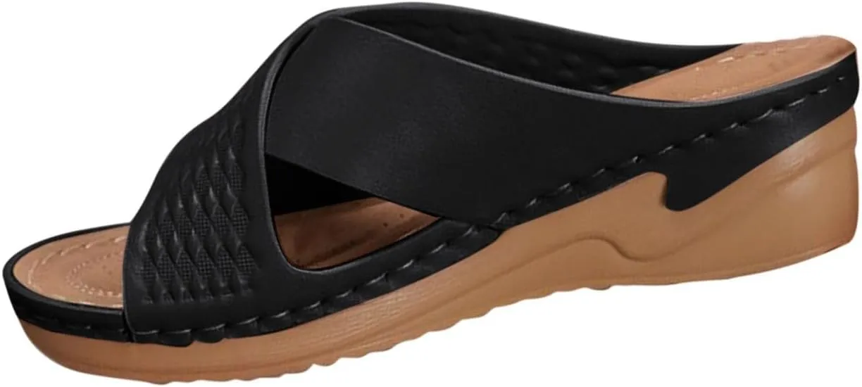 Women Orthopedic Slide Sandals Criss Cross Band Arch Support Slip On Sandal Summer Beach Casual Comfort Walking Slides