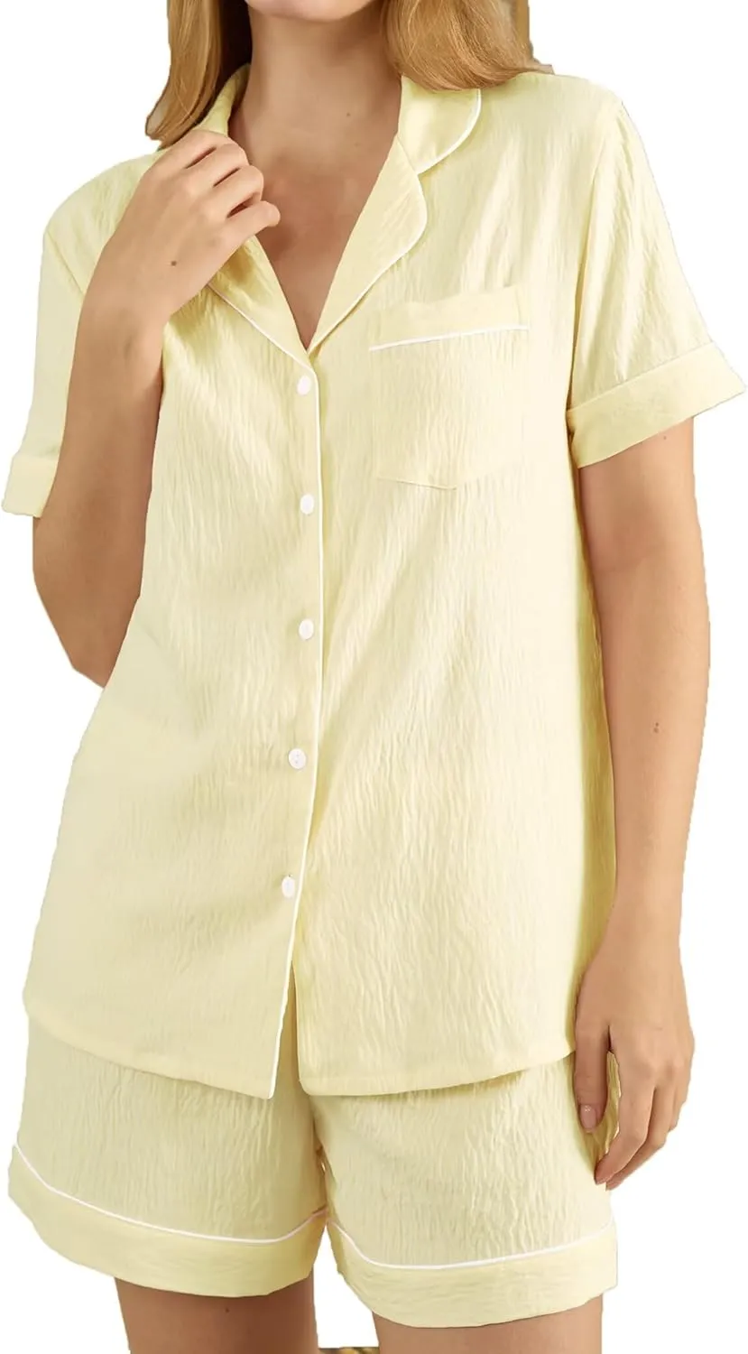Women Pajamas Set Cotton Short Sleeve Sleepwear Sets 2 Pcs Pjs Loungewear