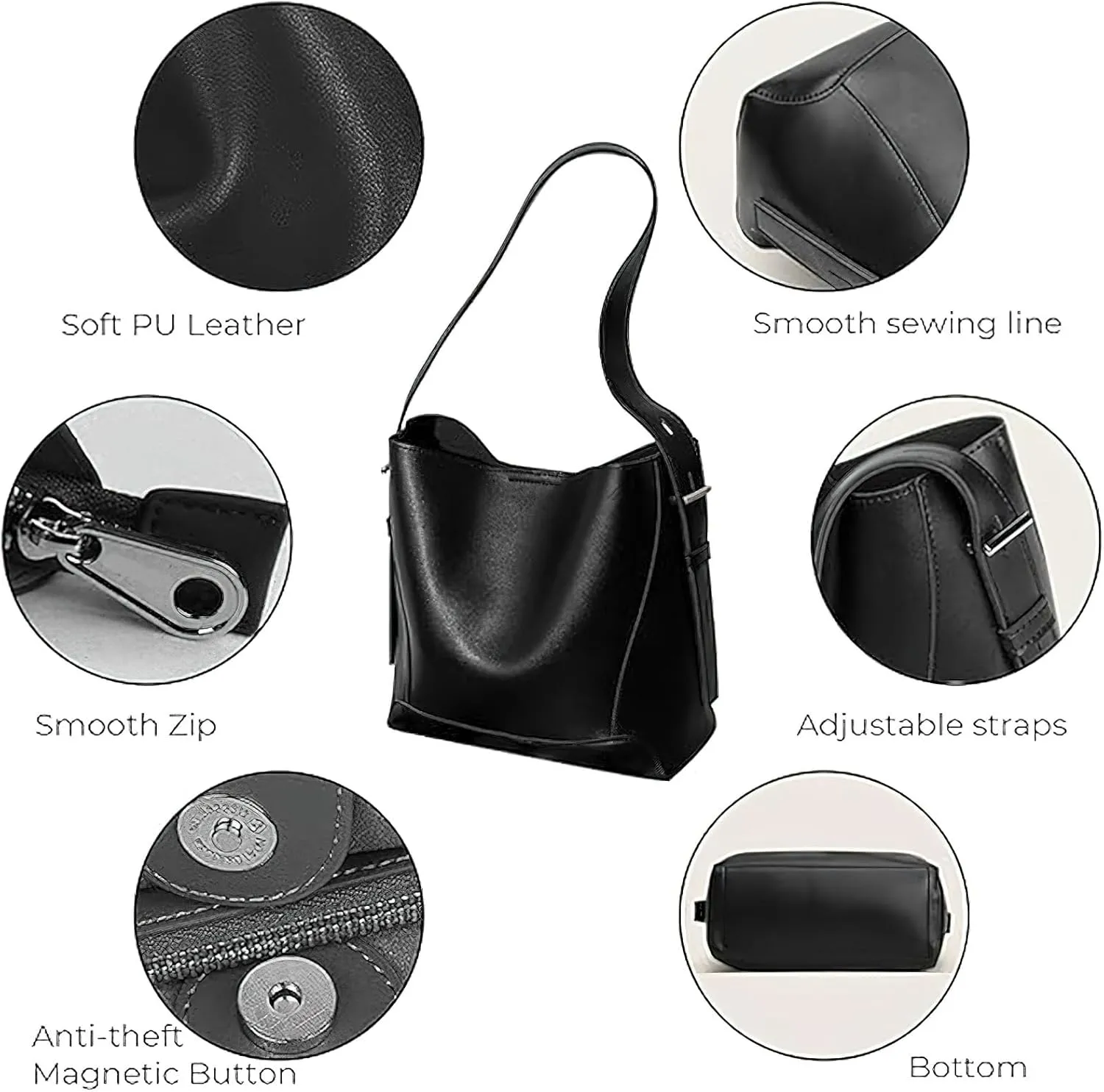 Women's Bucket Bag Purse Small Hobo Shoulder Bag Vegan PU Leather Tote Bag