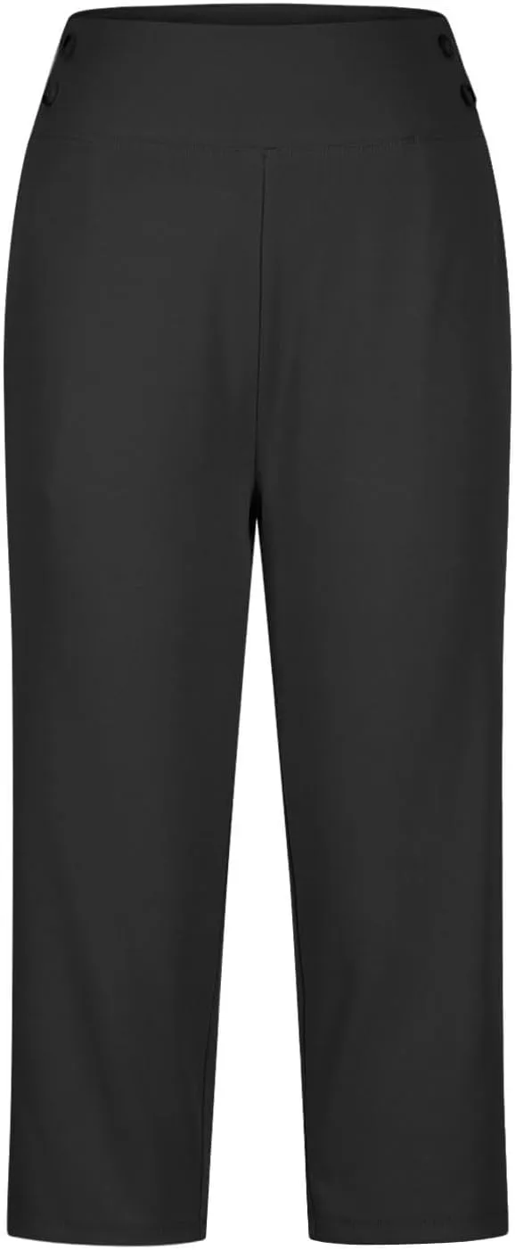 Womens Capris for Summer Cropped Pants Plus Size Elastic High Waist Casual Smart Office Work Trousers with Pockets Oversize