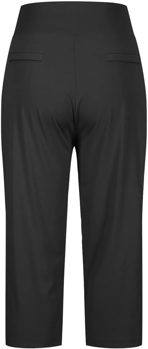 Womens Capris for Summer Cropped Pants Plus Size Elastic High Waist Casual Smart Office Work Trousers with Pockets Oversize