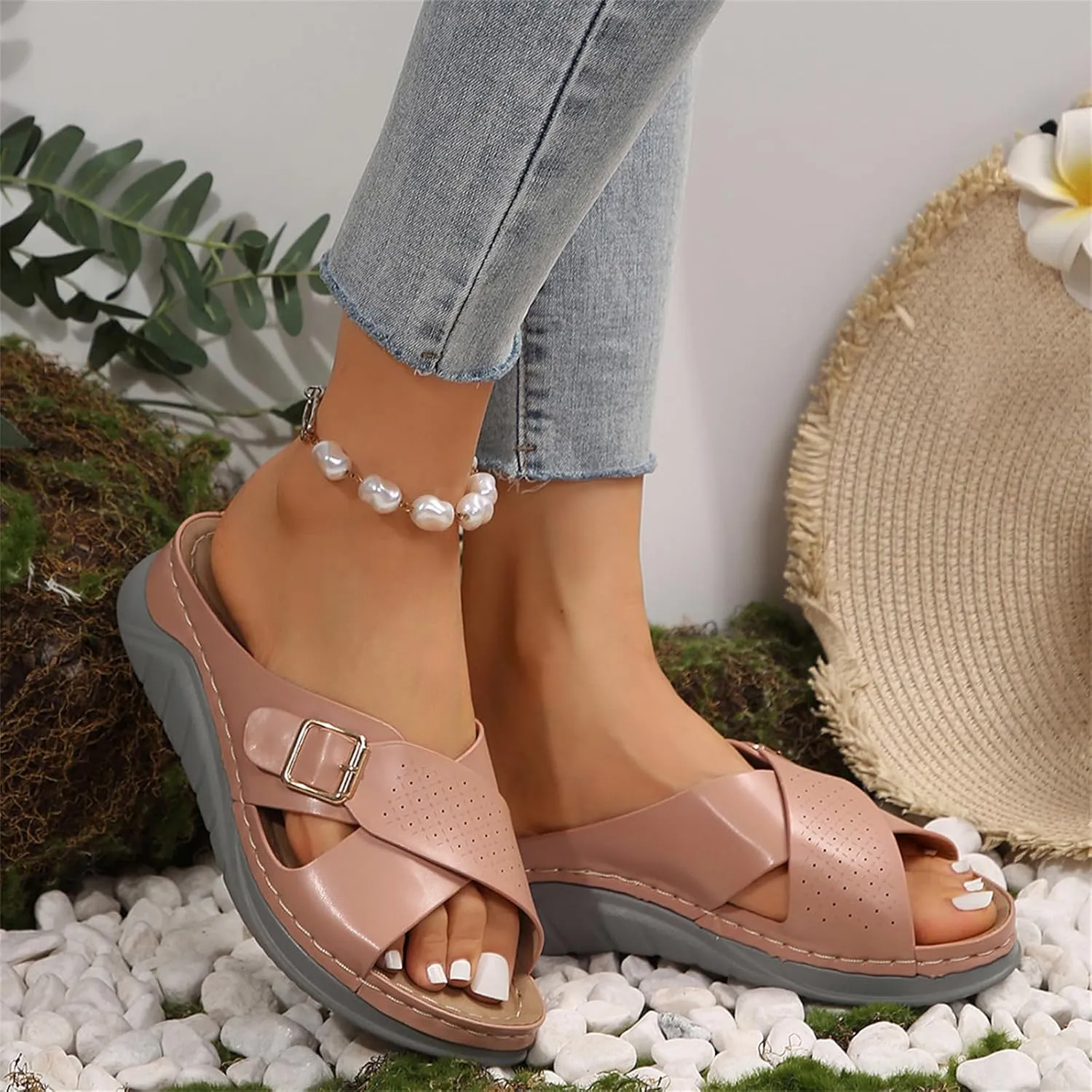 Women's Casual Summer Hollow Out Platform Wedge Sandals Slip On Orthopedic Sandals Walking Shoes