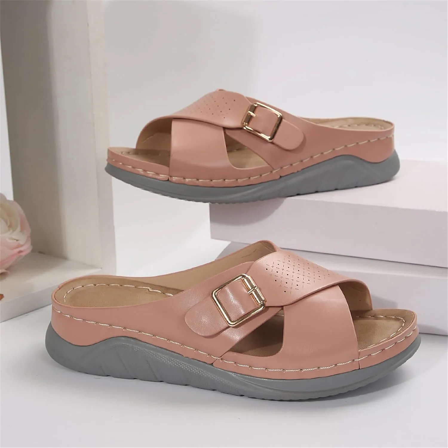 Women's Casual Summer Hollow Out Platform Wedge Sandals Slip On Orthopedic Sandals Walking Shoes