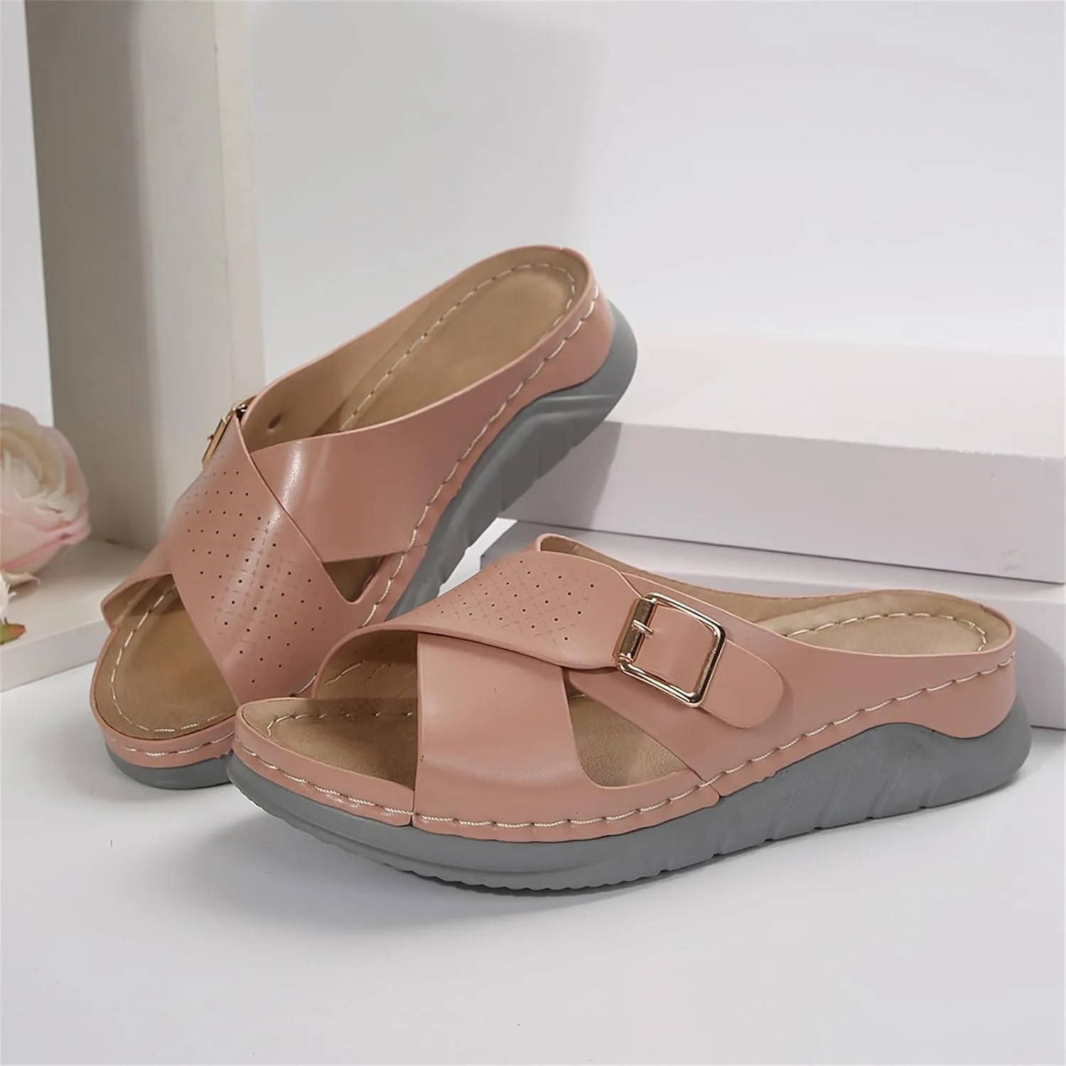 Women's Casual Summer Hollow Out Platform Wedge Sandals Slip On Orthopedic Sandals Walking Shoes