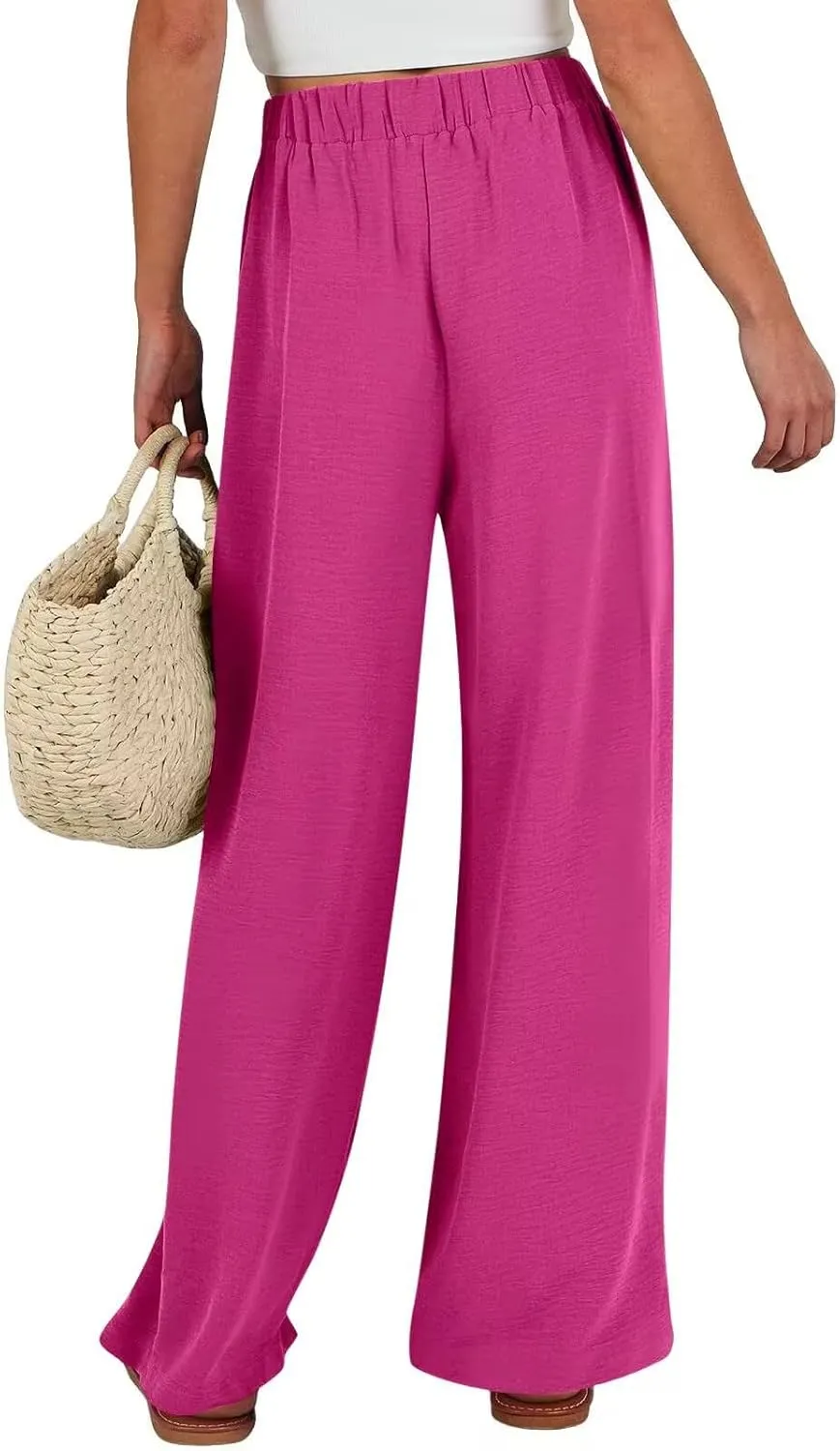 Womens Cotton Linen Pants,2025 Summer Wide Leg Casual Loose Drawstring High Waist Palazzo Pant Trousers with Pocket