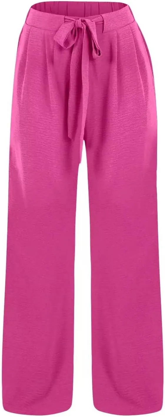 Womens Cotton Linen Pants,2025 Summer Wide Leg Casual Loose Drawstring High Waist Palazzo Pant Trousers with Pocket