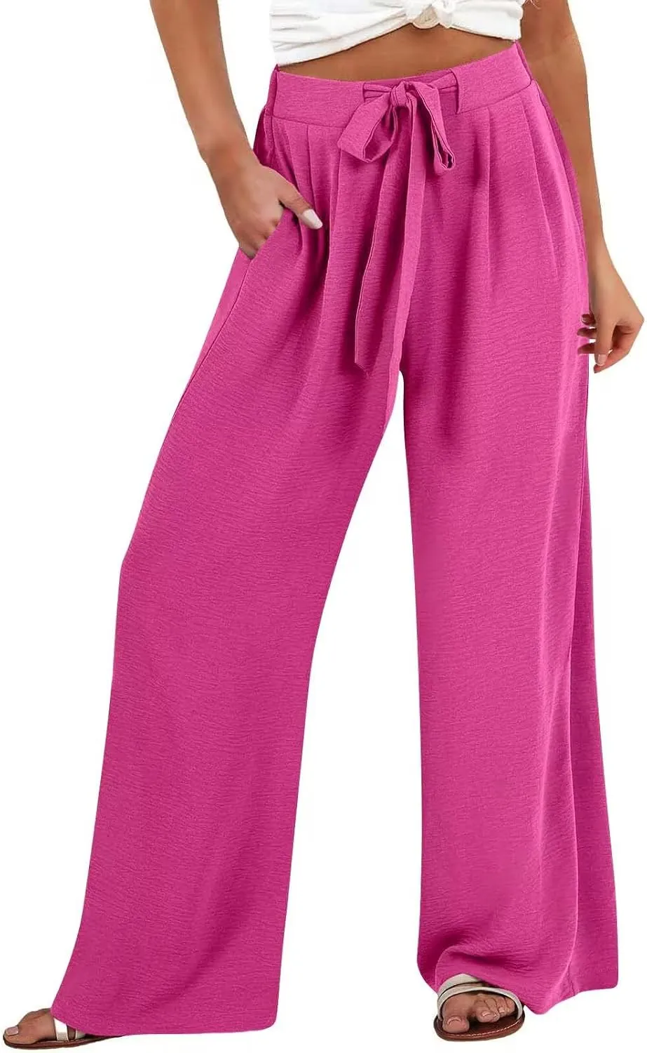 Womens Cotton Linen Pants,2025 Summer Wide Leg Casual Loose Drawstring High Waist Palazzo Pant Trousers with Pocket