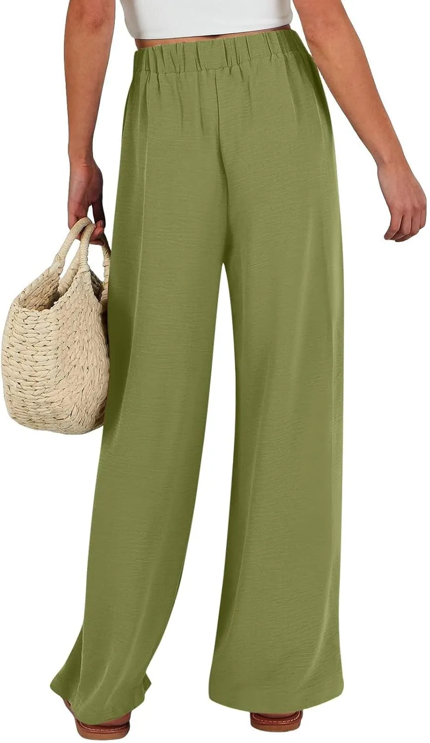 Womens Cotton Linen Pants,2025 Summer Wide Leg Casual Loose Drawstring High Waist Palazzo Pant Trousers with Pocket