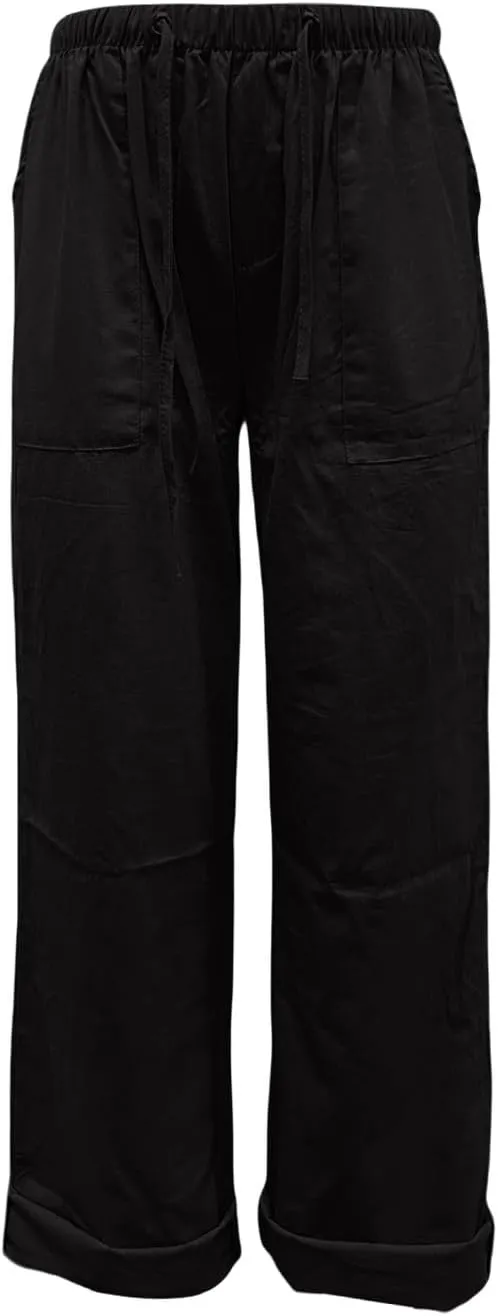 Womens Cotton Linen Tapered Pants Quick Dry Summer Drawstring Elastic Waist Boho Pants Casual Trousers with Pockets