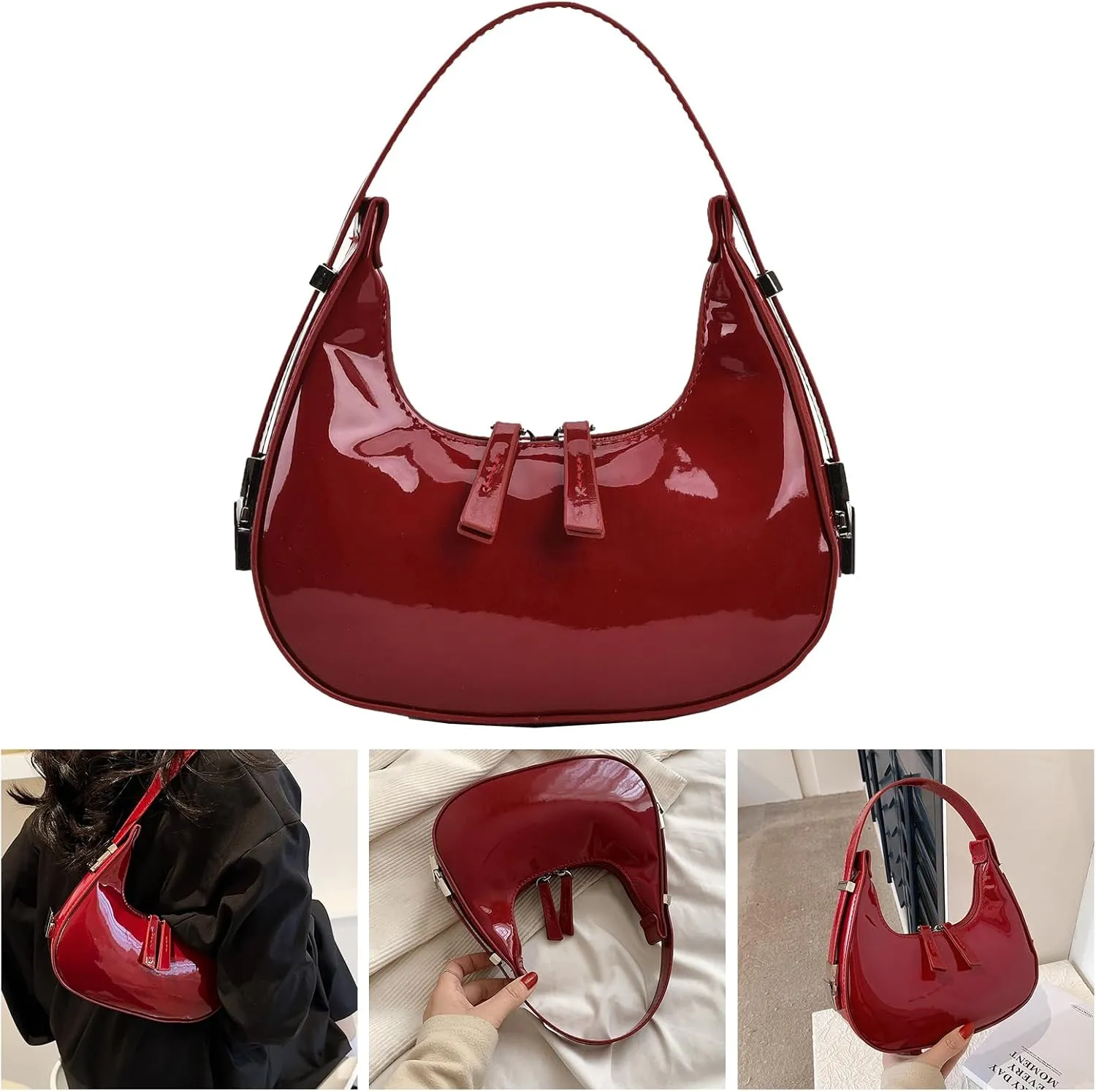 Women's Crescent Bag Mini Half Moon Shoulder Bag Small PU Leather Purse Retro Clutch Bag Y2k Hobo Handbag