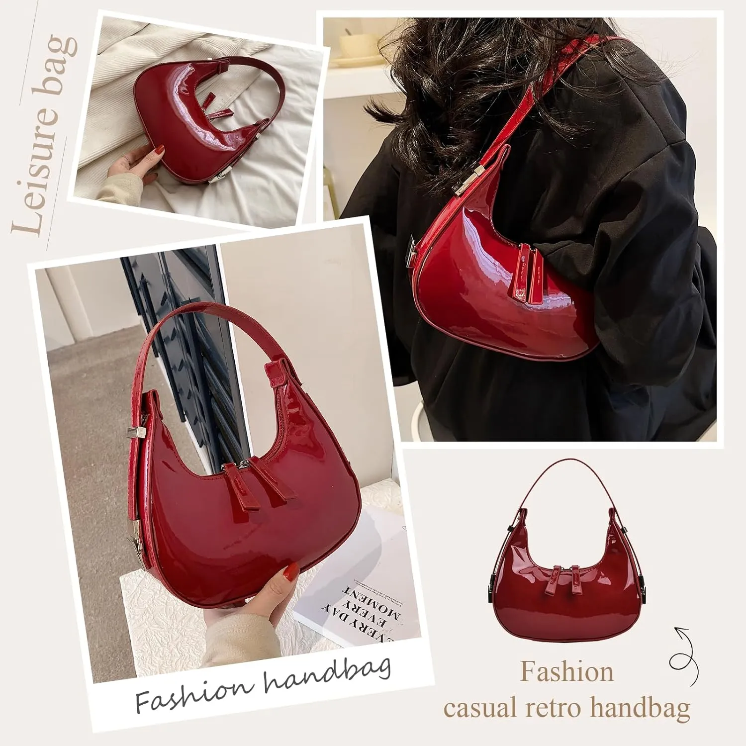 Women's Crescent Bag Mini Half Moon Shoulder Bag Small PU Leather Purse Retro Clutch Bag Y2k Hobo Handbag