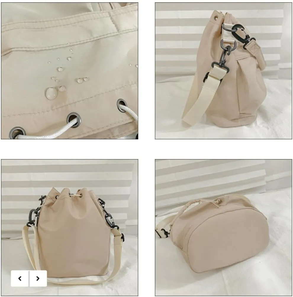 Womens Drawstring Bucket Bag Nylon Tote Handbags Casual Hobo Shoulder Purse Multi Pockets Crossbody Bags