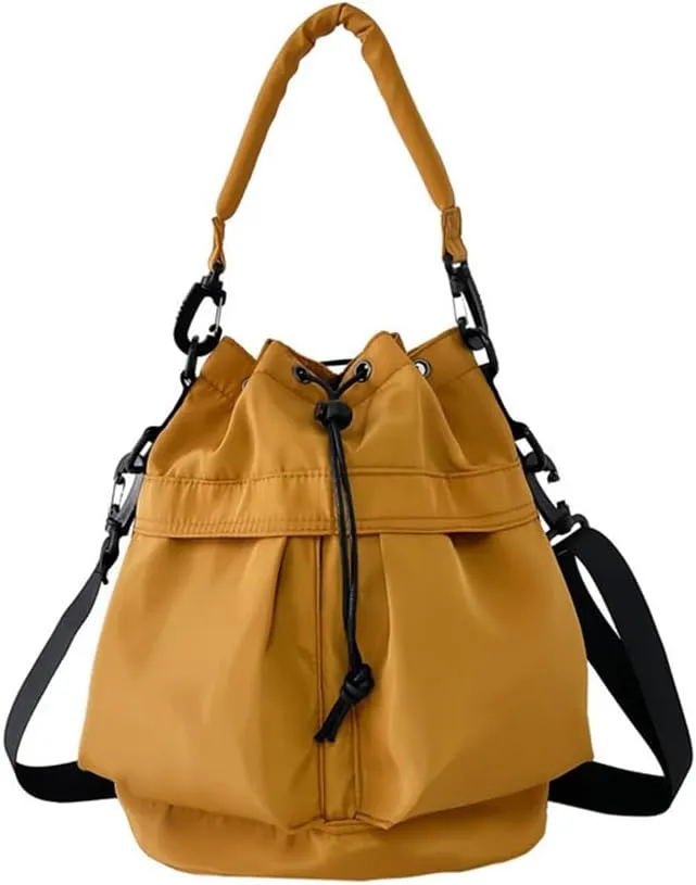 Womens Drawstring Bucket Bag Nylon Tote Handbags Casual Hobo Shoulder Purse Multi Pockets Crossbody Bags