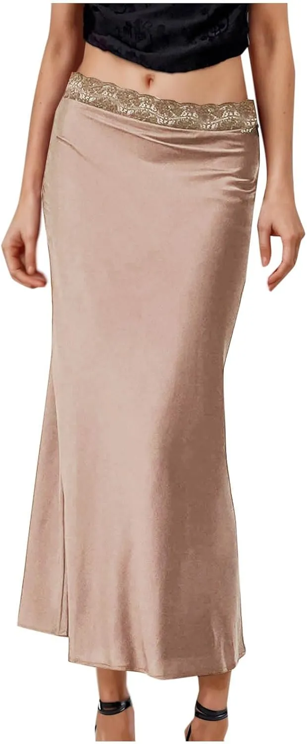 Womens Elegant Satin Skirt Spring Summer Fall Silk Skirt High Waist Cocktail Party Wedding Mermaid Satin Maxi Skirts