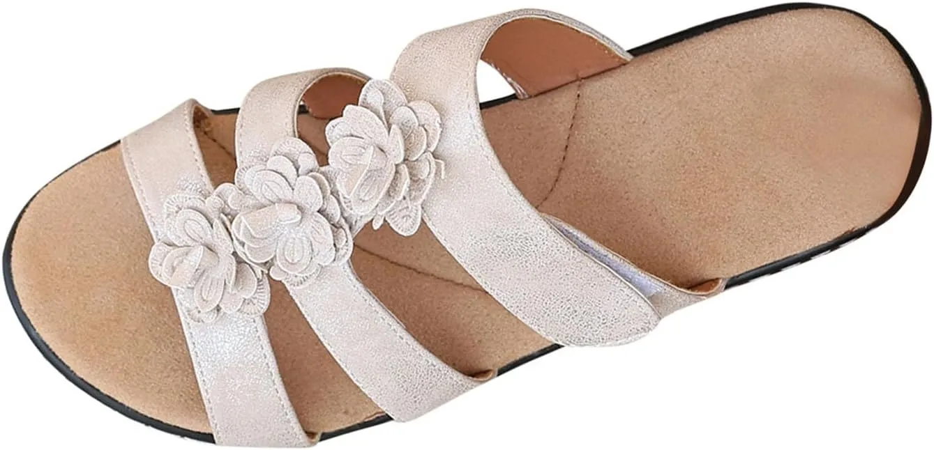 Womens Flower Orthopedic Slide Sandals Comfortable Arch Support Low Wedges Sandals 2025 Summer Soft Footbed Slides