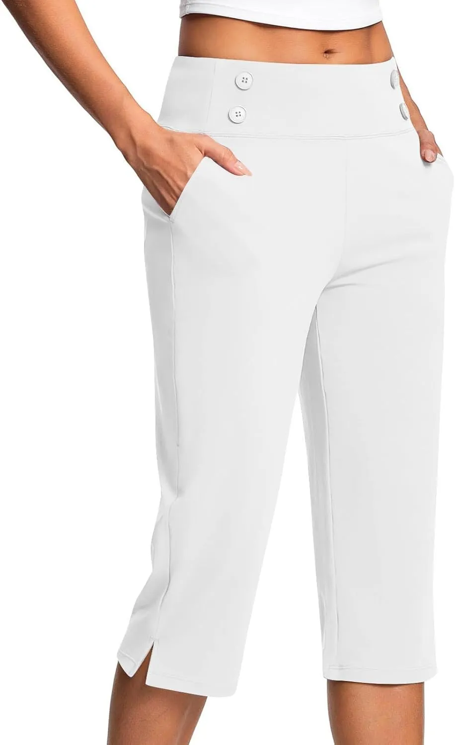 Womens Golf Pants with Pockets Stretchy High Waisted Capri Pants Business Dressy Casual Work Trousers Pull On Slacks