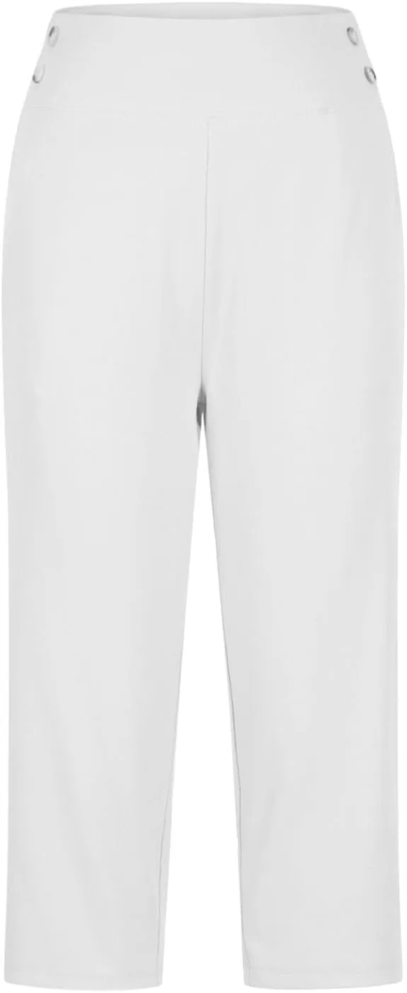 Womens Golf Pants with Pockets Stretchy High Waisted Capri Pants Business Dressy Casual Work Trousers Pull On Slacks