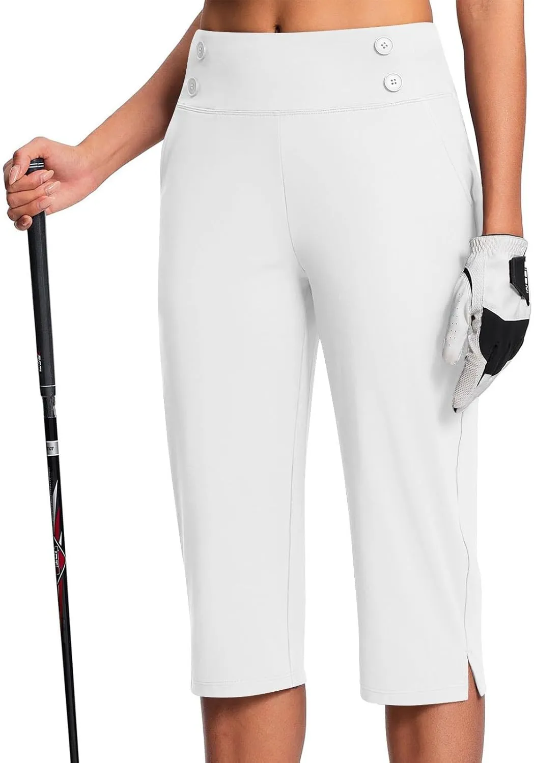 Womens Golf Pants with Pockets Stretchy High Waisted Capri Pants Business Dressy Casual Work Trousers Pull On Slacks