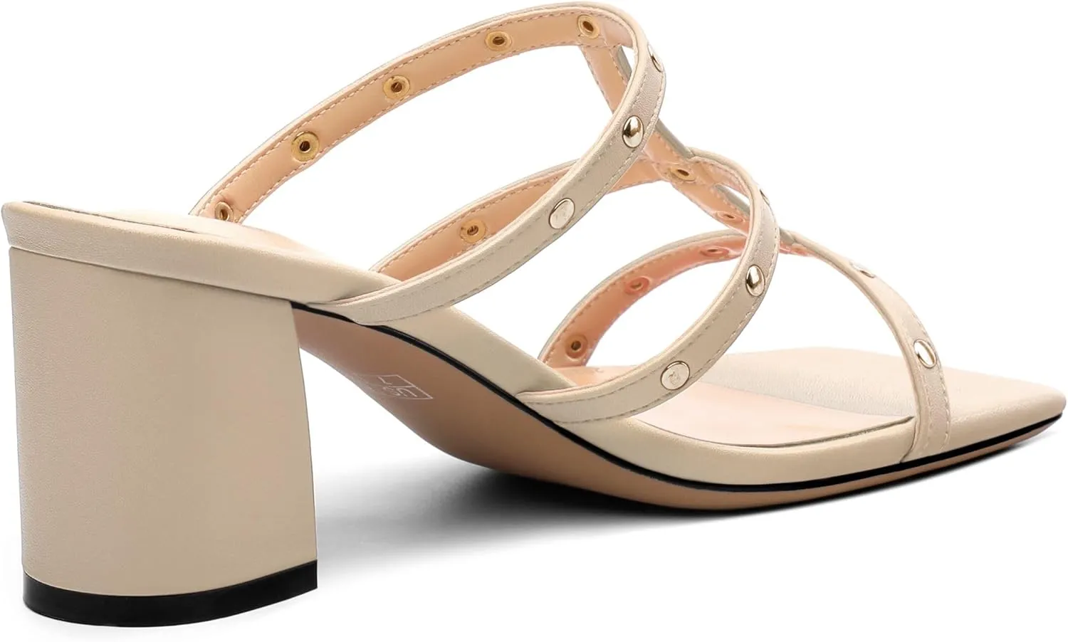 Women's Heeled Sandals, Square Toe Chunky Heel Slipper Style Studded High Heels Party Wedding Dress Heels for Women, Heel Height 2.36 inches.