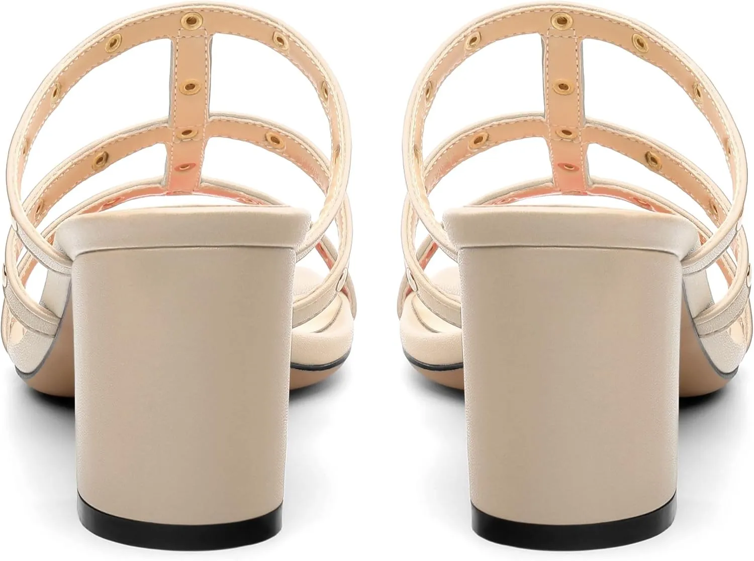 Women's Heeled Sandals, Square Toe Chunky Heel Slipper Style Studded High Heels Party Wedding Dress Heels for Women, Heel Height 2.36 inches.