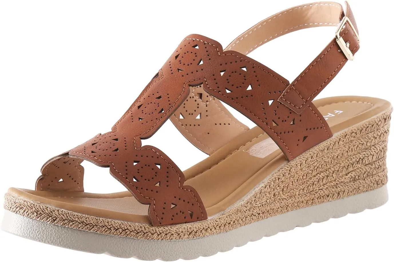 Women's Orthopedic Sandals Women Summer Buckle Strap Solid Hollow Out Casual Open Toe Wedges Comfortable Beach Shoes (Brown, 8)