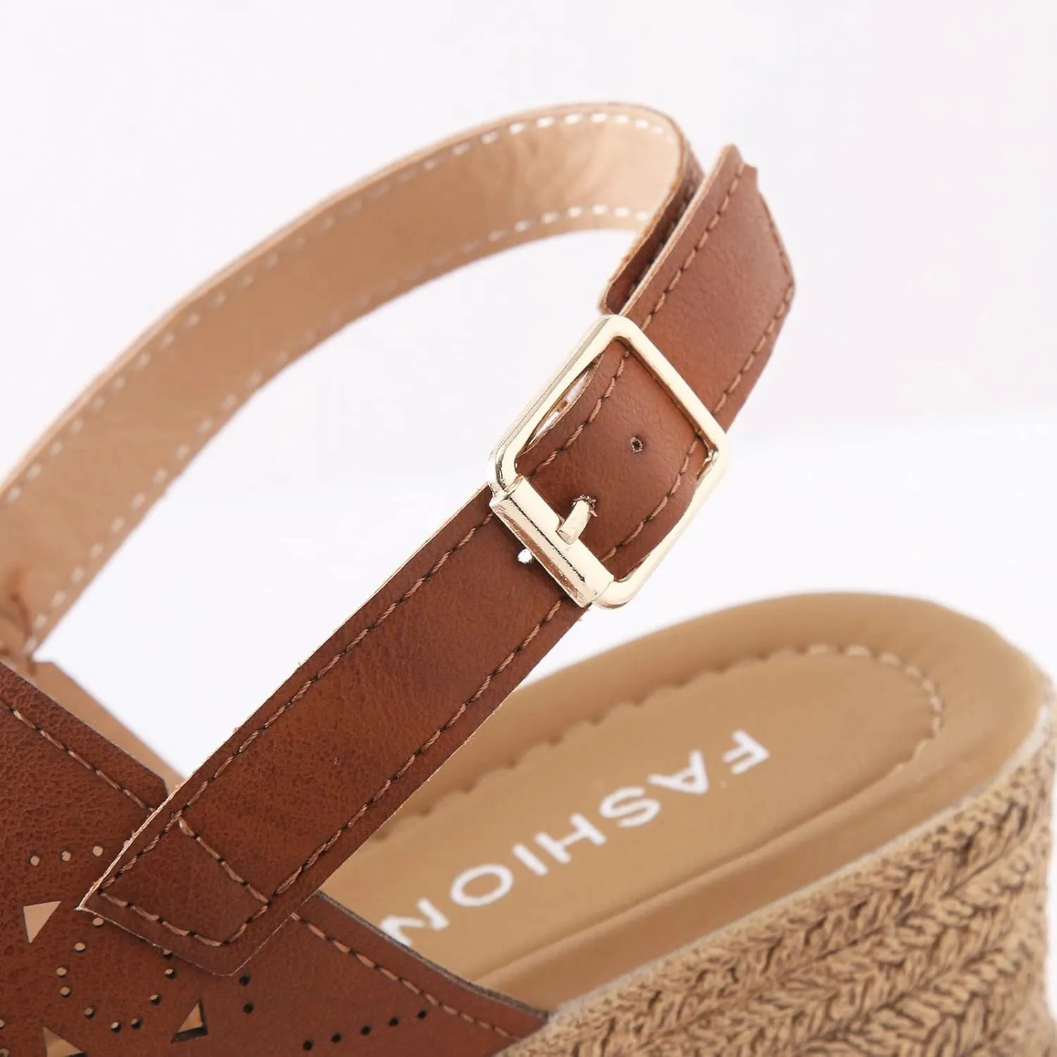 Women's Orthopedic Sandals Women Summer Buckle Strap Solid Hollow Out Casual Open Toe Wedges Comfortable Beach Shoes (Brown, 8)