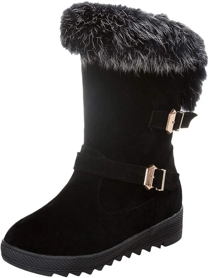 Women's Snow Boots,WUAI Winter Shoes Warm Fur Lining Waterproof Mid Calf Lightweight Snow Booties