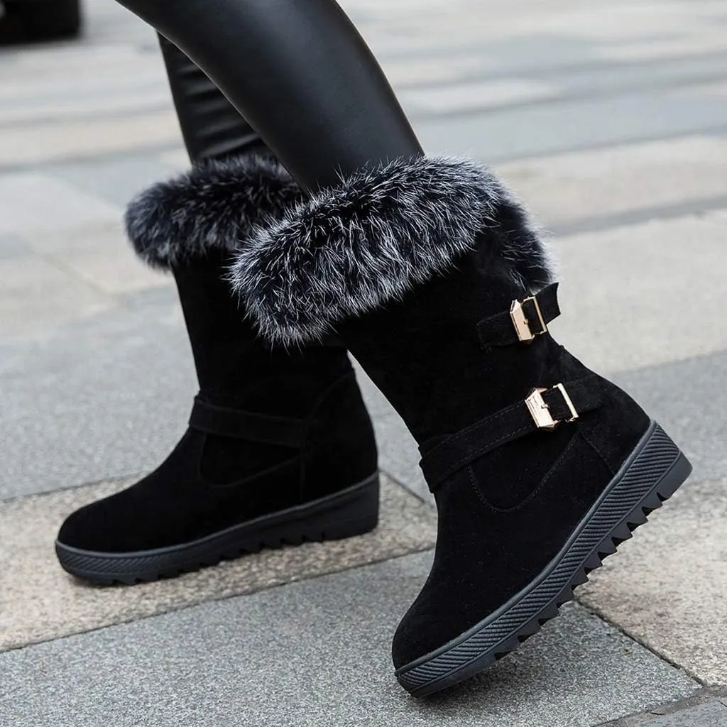 Women's Snow Boots,WUAI Winter Shoes Warm Fur Lining Waterproof Mid Calf Lightweight Snow Booties