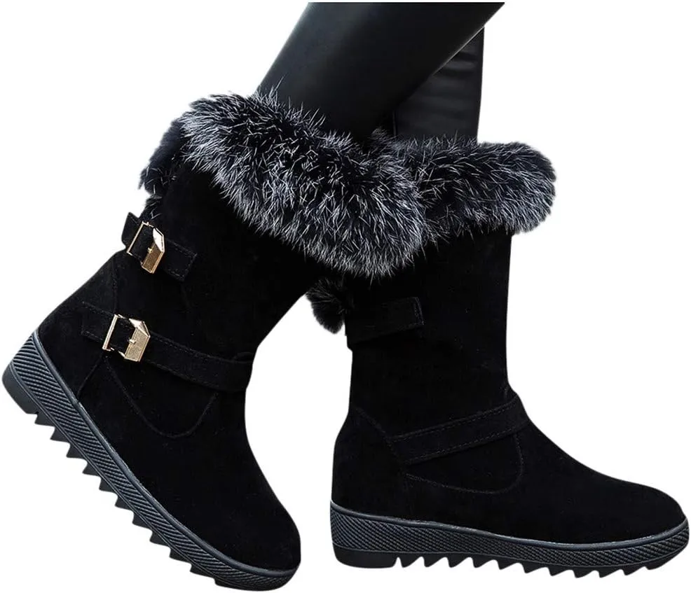 Women's Snow Boots,WUAI Winter Shoes Warm Fur Lining Waterproof Mid Calf Lightweight Snow Booties