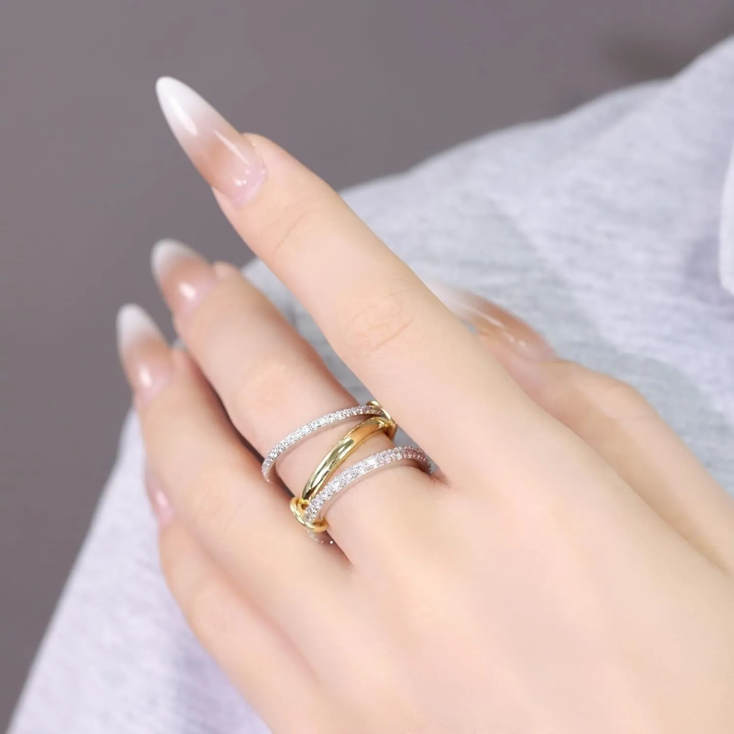 Womens Stackable Ring Set  925 Silver & 18K Gold Plated Cubic Zirconia Bands | Mixed Metals, Non-Tarnish