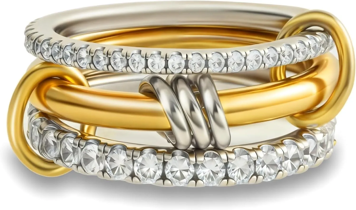 Womens Stackable Ring Set  925 Silver & 18K Gold Plated Cubic Zirconia Bands | Mixed Metals, Non-Tarnish
