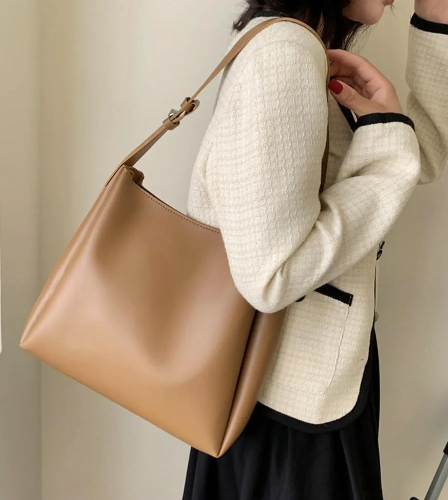 Womens Trendy PU Leather Tote Bags Large Bucket Shoulder Purse Soft Handbag Casual Working Top Handle Satchel 2pcs