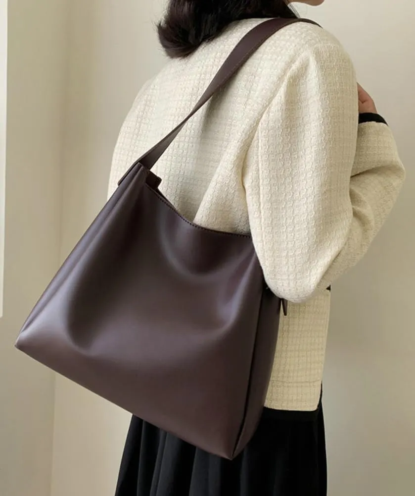 Womens Trendy PU Leather Tote Bags Large Bucket Shoulder Purse Soft Handbag Casual Working Top Handle Satchel 2pcs