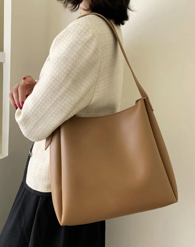Womens Trendy PU Leather Tote Bags Large Bucket Shoulder Purse Soft Handbag Casual Working Top Handle Satchel 2pcs
