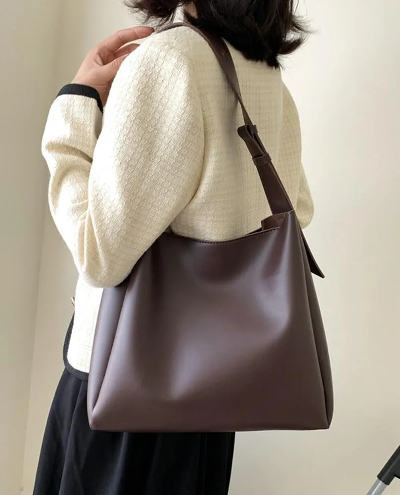 Womens Trendy PU Leather Tote Bags Large Bucket Shoulder Purse Soft Handbag Casual Working Top Handle Satchel 2pcs