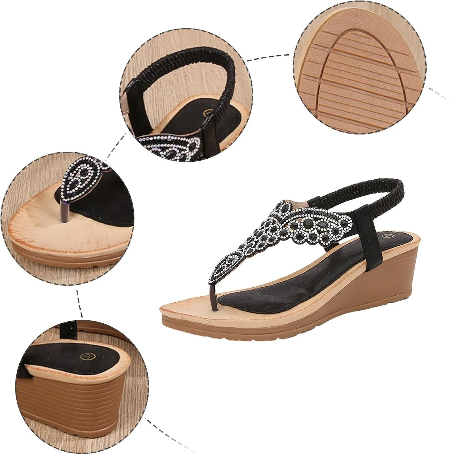 Women's Wedge Sandals with Buckle Ankle Strap for Dressy Summer Comfortable Casual Slingback Bohemian Arch Support Rhinestone Platform Low Wedges Sandal Comfort Beach Walking Flats Fashion Shoes