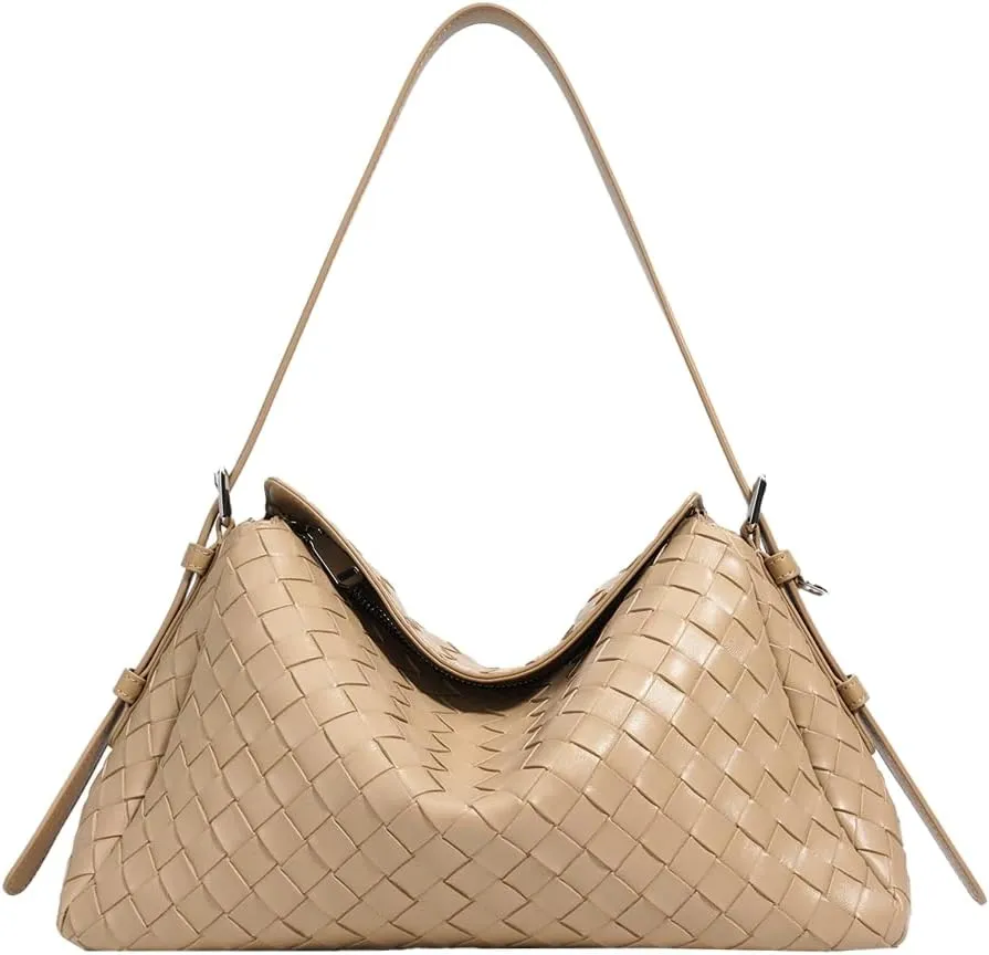 Woven Leather Clutch Purse for Women Slouchy Hobo Shoulder Bag Vintage Top-handle Tote Purse Ladies Crossbody Handbag 2025