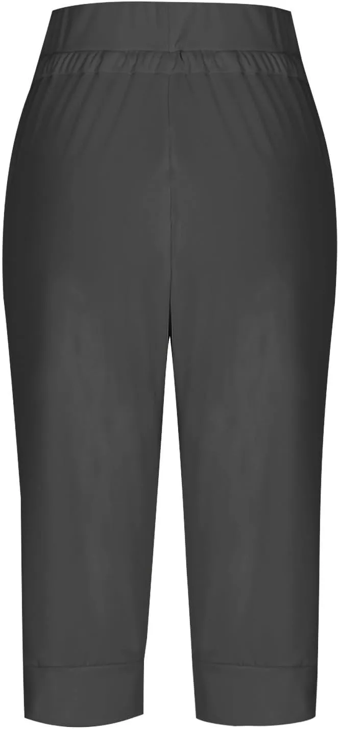 Yoga Capri Pants for Women High Waisted Drawstring Joggers Stretch Lightweight Casual Hiking Cropped Pants with Pocket