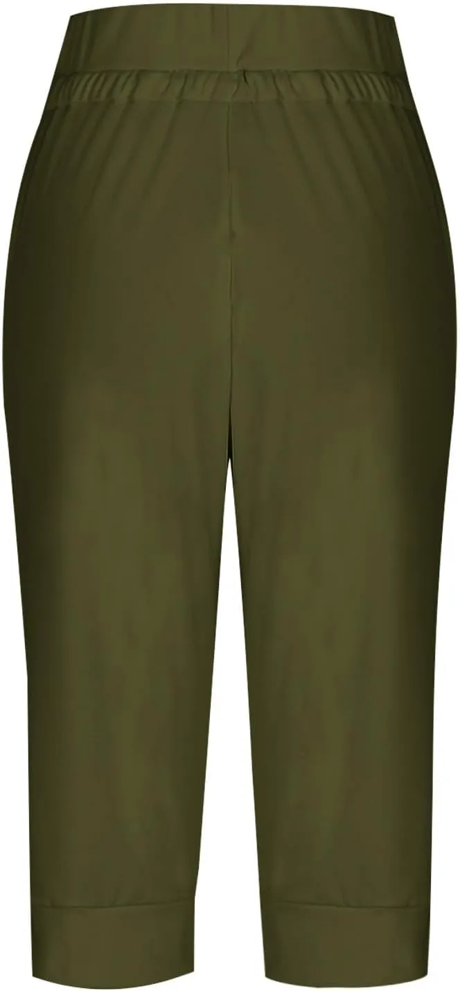 Yoga Capri Pants for Women High Waisted Drawstring Joggers Stretch Lightweight Casual Hiking Cropped Pants with Pocket